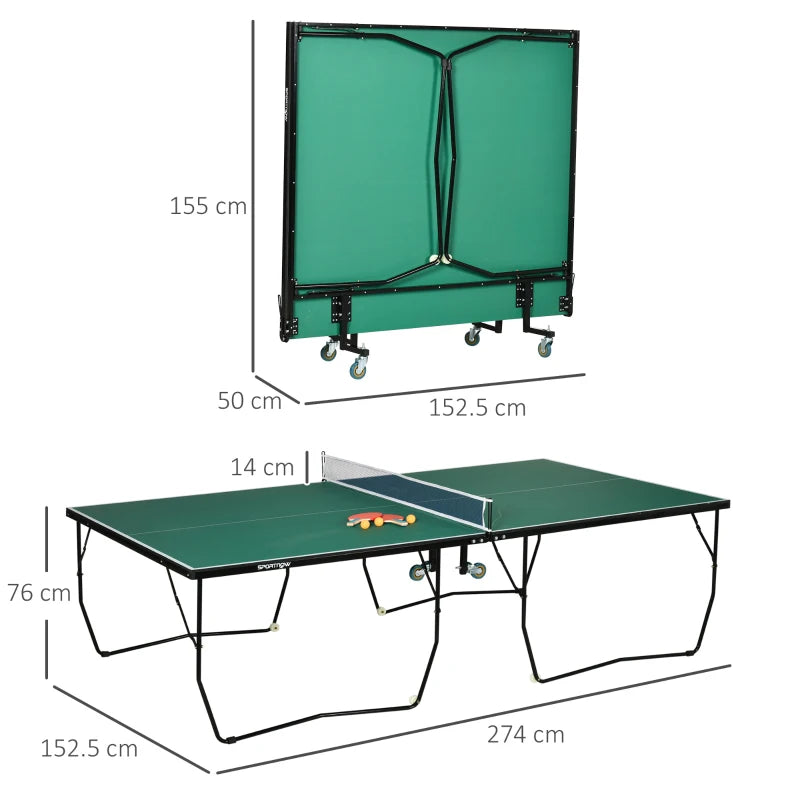 9FT Green Folding Table Tennis Table with 8 Wheels - Indoor Use