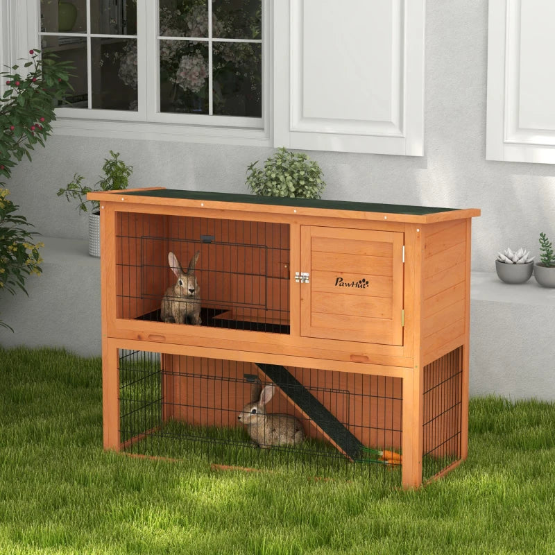 Orange Antiseptic Wood Rabbit Hutch with Run - 92cm