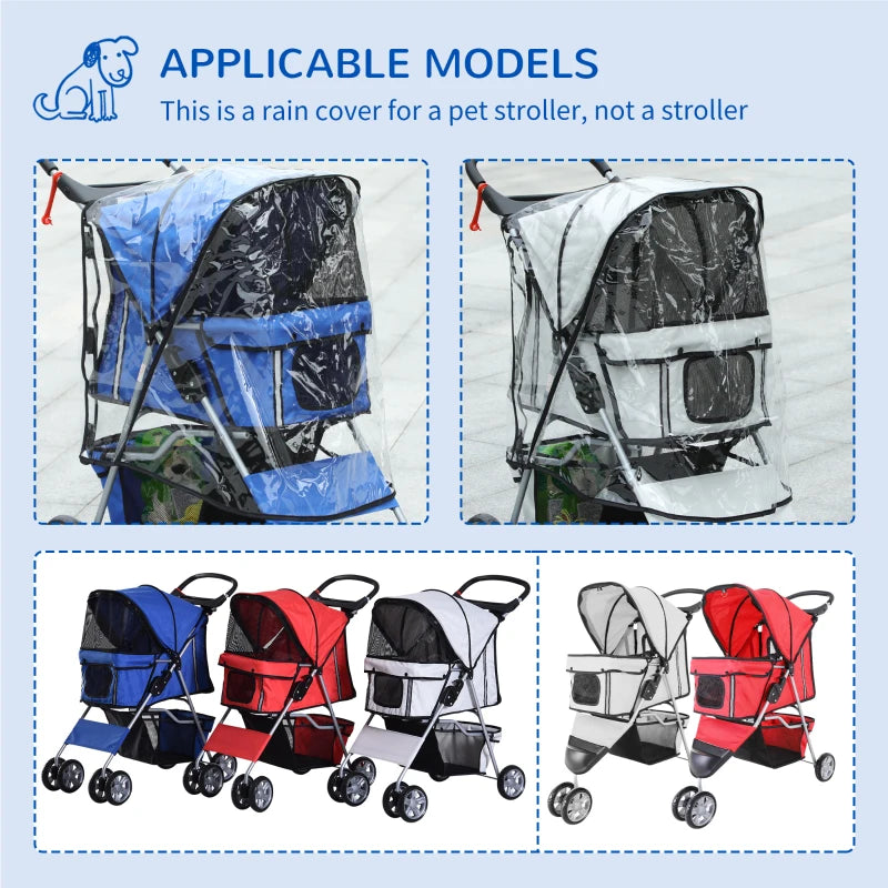 Blue Dog Stroller with Rain Cover for Small Dogs