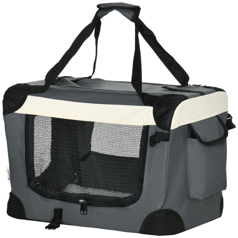 Foldable Grey Pet Carrier with Cushion - 51cm for Mini Dogs and Cats