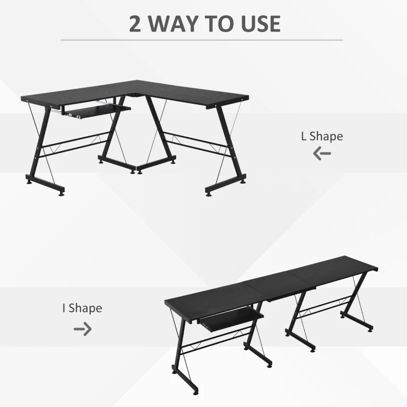 Black Laminated L-Shaped Gaming Desk with Keyboard Tray