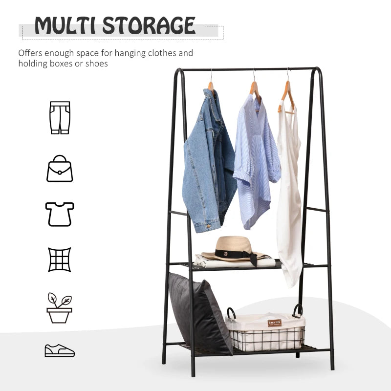 Black 2-Tier A-Shaped Steel Clothes Rack - 77L x 45W x 153H cm