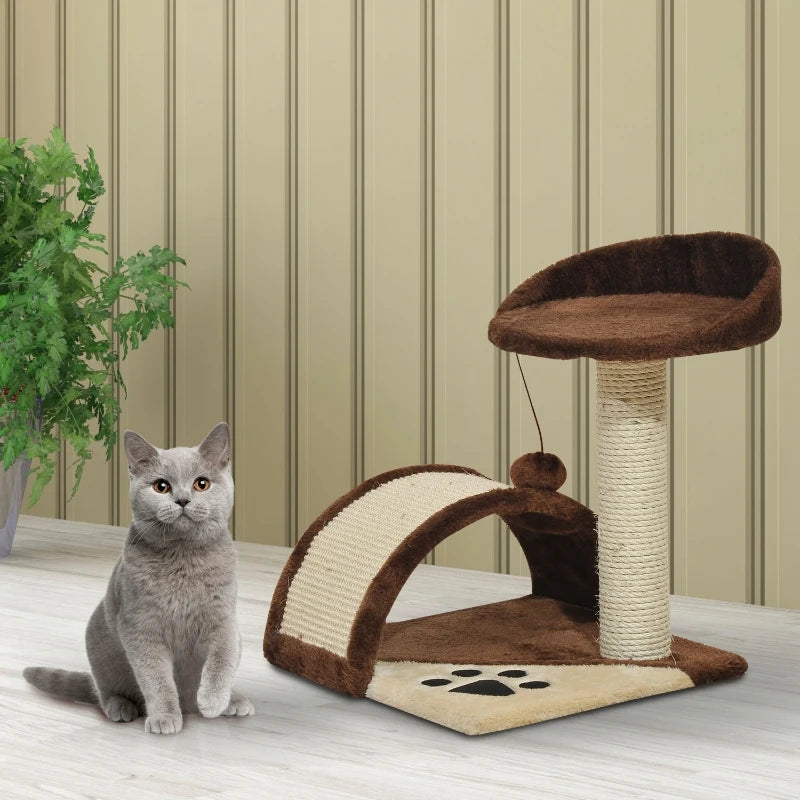 Brown Cat Tree Scratching Post with Hanging Ball