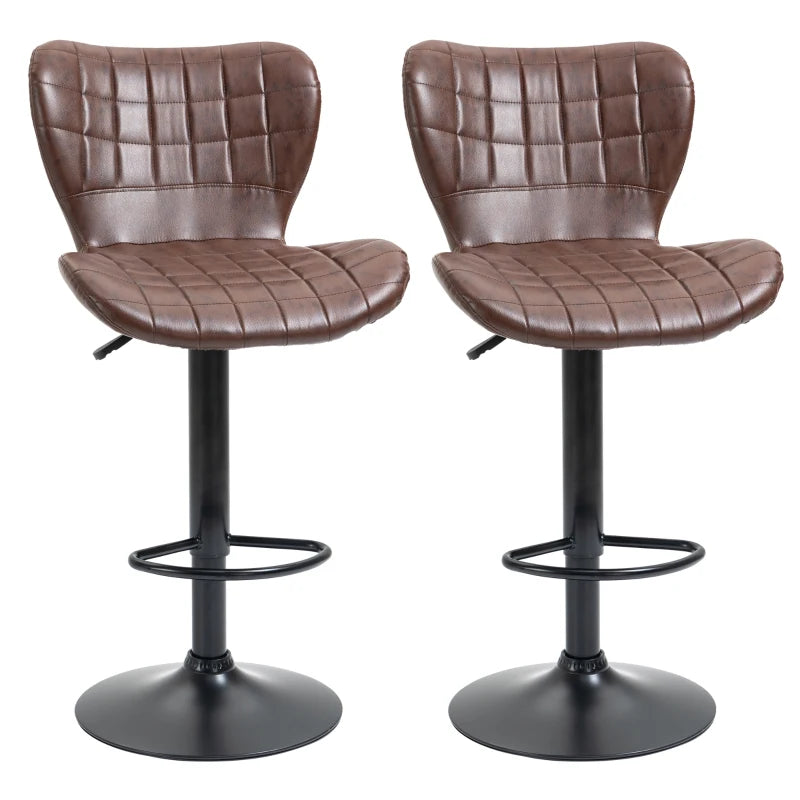 Brown Swivel Bar Stools Set of 2 - Adjustable Height, PU Leather, Backrest & Footrest