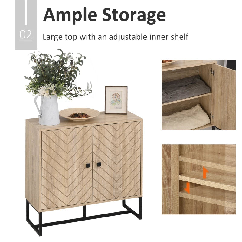 Oak 2-Tier Steel Frame Storage Cabinet, Home Organizer - 80H x 80L x 29.5Wcm