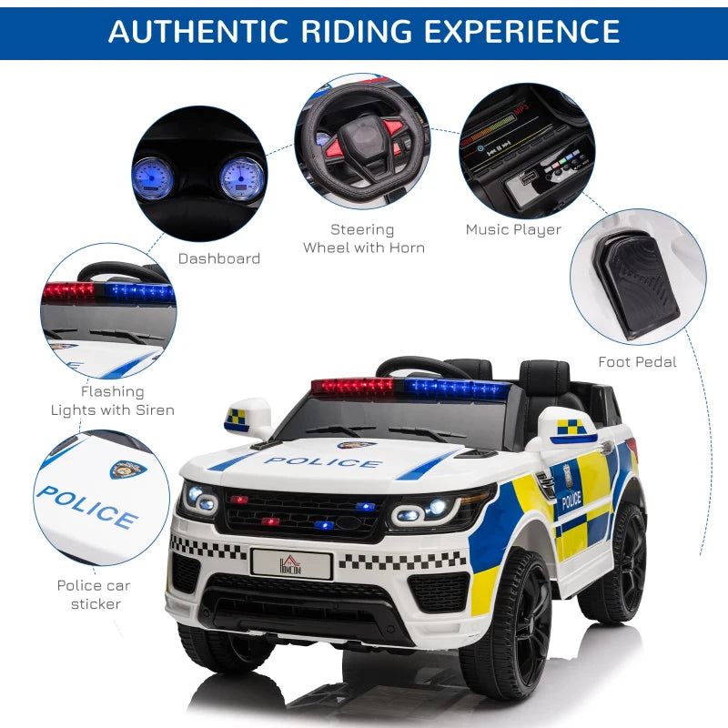 White Kids Electric Police Car with Remote Control & Lights