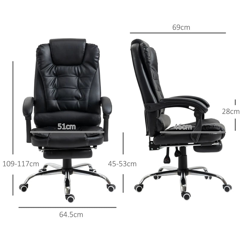 Black PU Leather Executive Office Chair with Swivel Wheels & Reclining Backrest