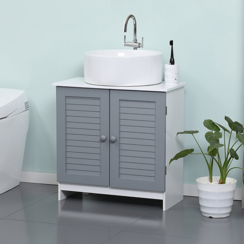 Grey & White Under Sink Bathroom Storage Cabinet with Adjustable Shelf