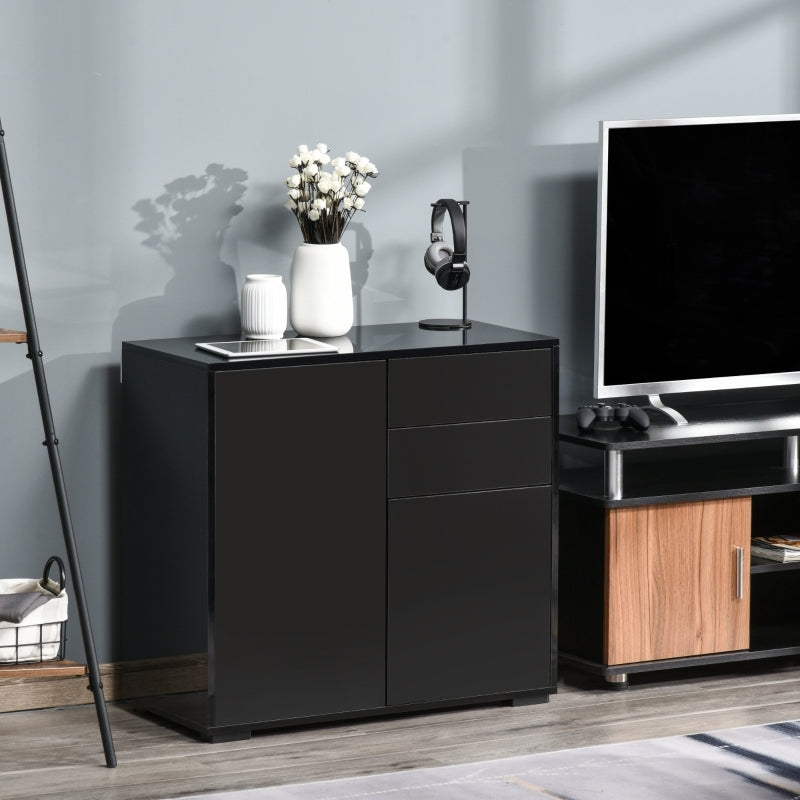 Black High Gloss Sideboard with Push-Open Design and 2 Drawers