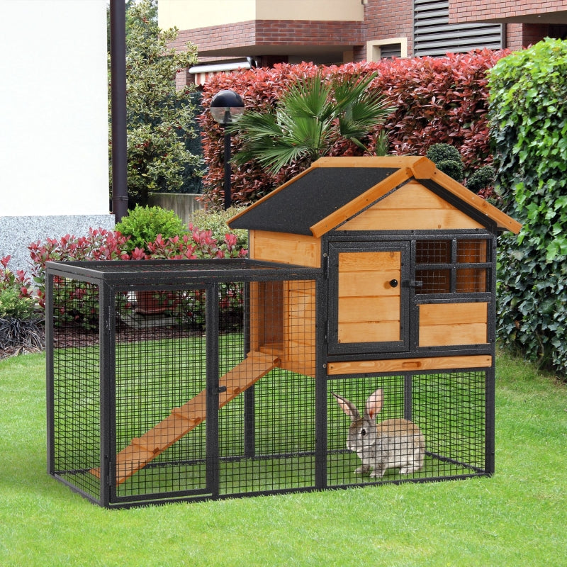 Light Yellow Wood-Metal Rabbit Hutch for Outdoor Pets 122x63x92cm