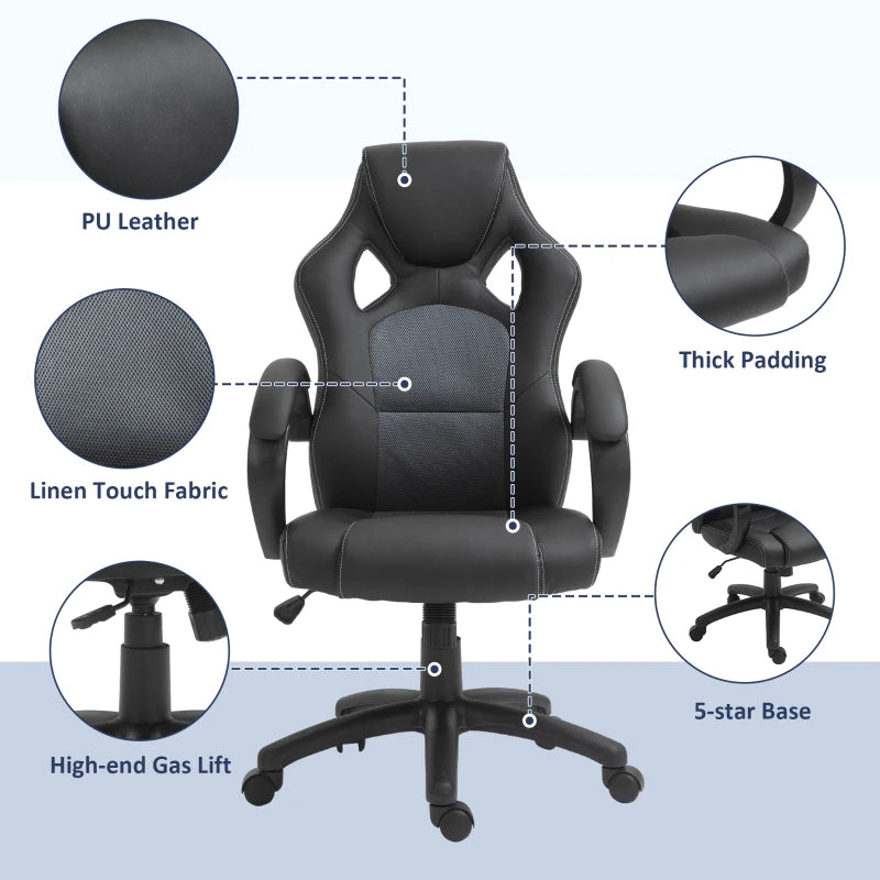 Black High-Back Faux Leather Office Chair with Wheels