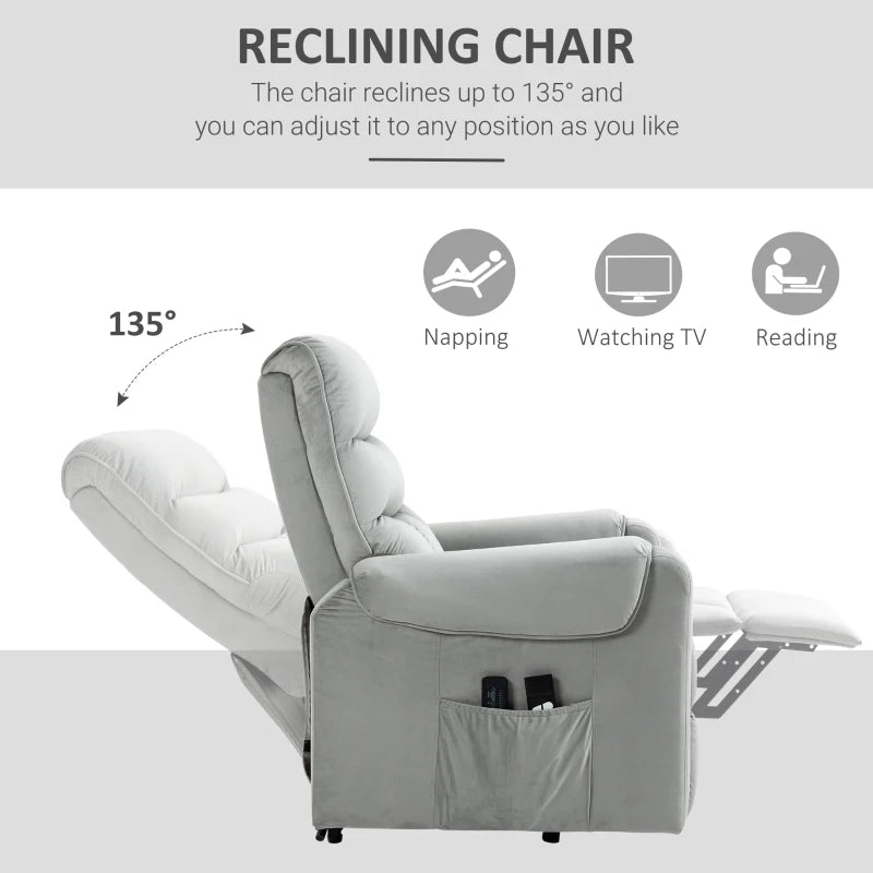 Grey Electric Power Lift Recliner with Vibration Massage and Remote Control