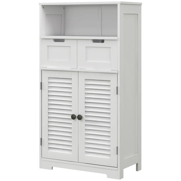 White 3-Part Bathroom Storage Unit with Shelf, Drawers & Cupboard