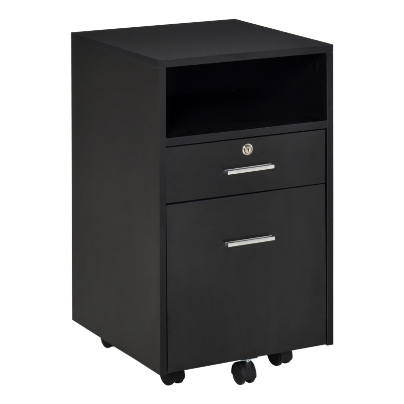 Black 2-Drawer Lockable Filing Cabinet on Wheels