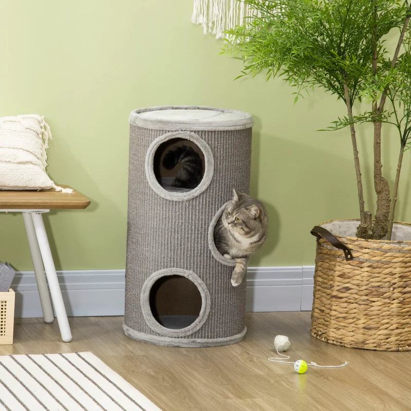 Light Grey Cat Climbing Frame with Sisal Cover and Cozy Platform