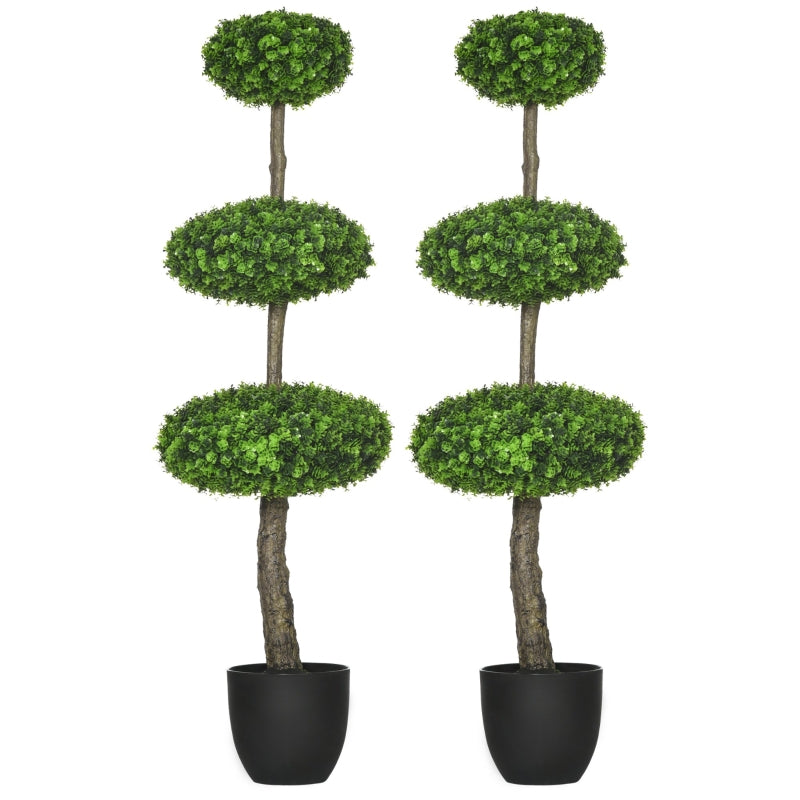 Set of 2 Green Boxwood Ball Topiary Trees 110cm - Decorative Faux Plants in Pot