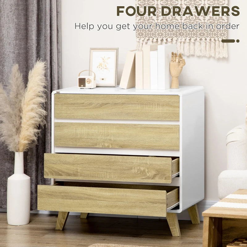 4-Drawer White and Natural Storage Chest, 80x40x79.5cm