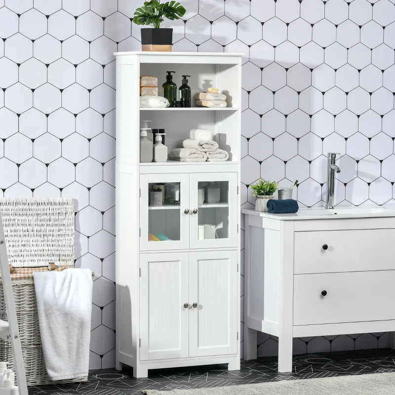 White 4-Door Glass Storage Cabinet with Adjustable Shelf