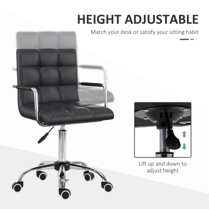 Black PU Leather Swivel Office Chair with Adjustable Height and Armrest