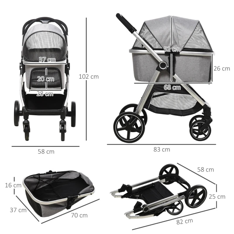 Foldable 3-in-1 Pet Stroller with Car Seat - Grey