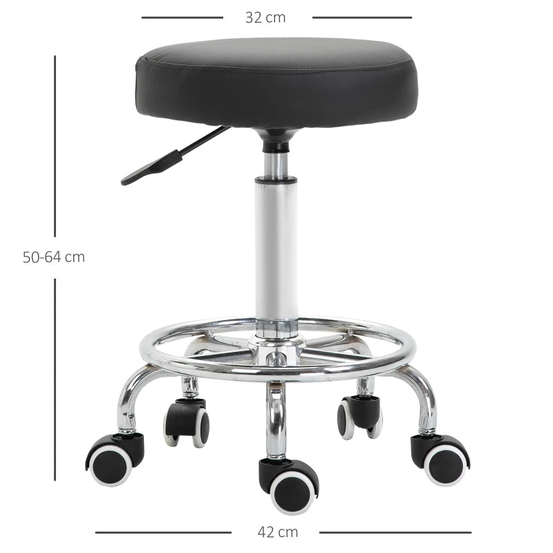 Black Adjustable Rolling Stool with Swivel Seat