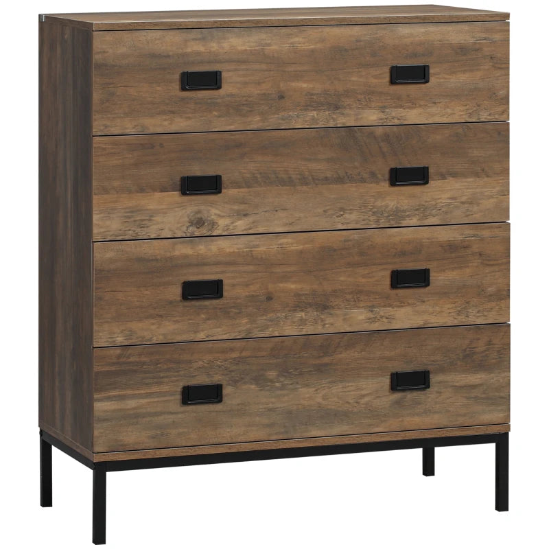 Brown 4-Drawer Metal Frame Storage Chest for Bedroom & Living Room