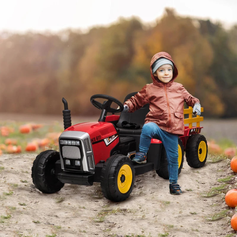 Red Electric Ride-On Tractor with Trailer & Remote Control