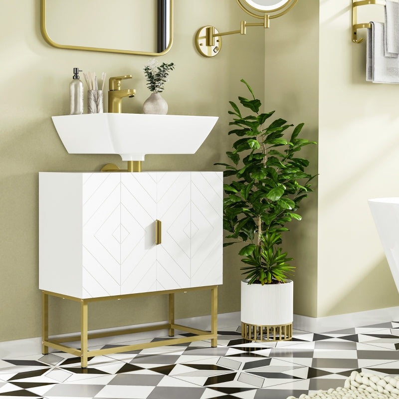 Gold Bathroom Sink Cabinet with 2 Doors and Steel Legs