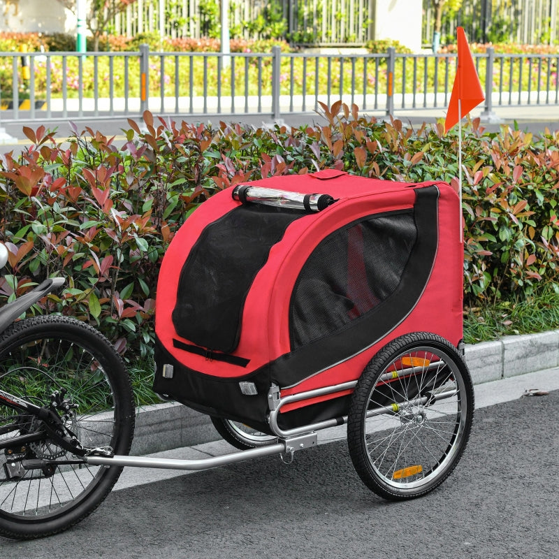 Steel Dog Bike Trailer Pet Carrier for Bicycle - Black/Red