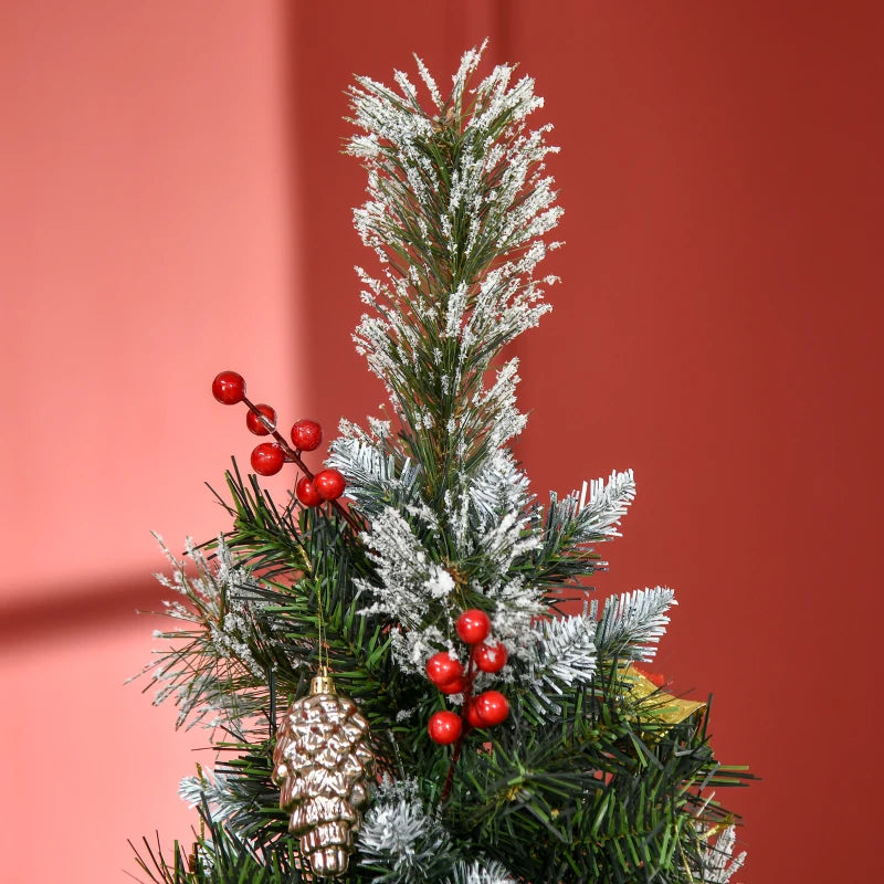 6 Ft Snow Dipped Slim Pencil Christmas Tree with Pine Cones & Berries, Green