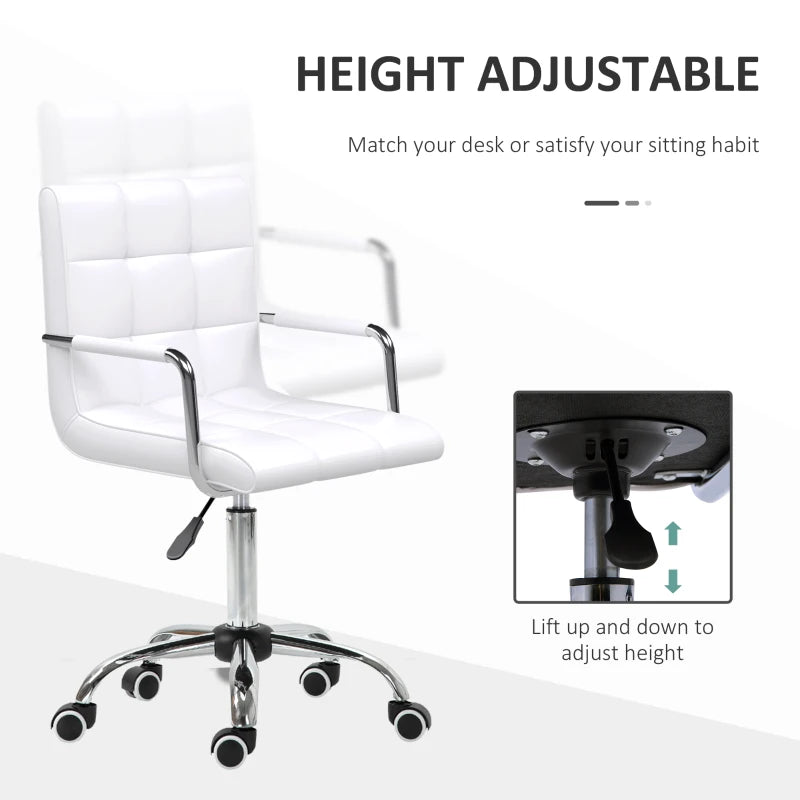 White PU Leather Swivel Office Chair with Adjustable Height and Armrest