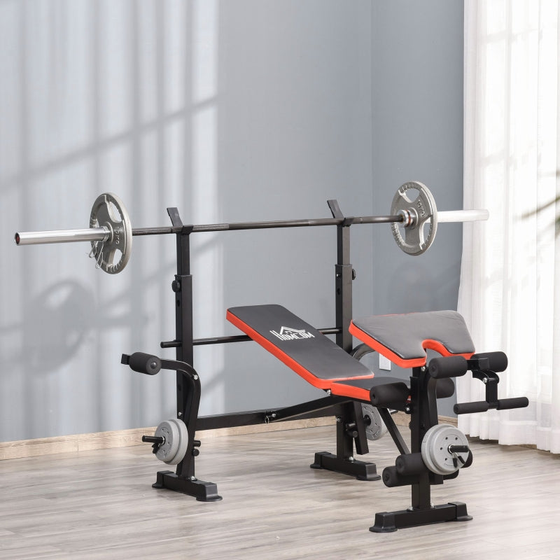 Adjustable Weight Bench with Leg Developer and Barbell Rack - Black