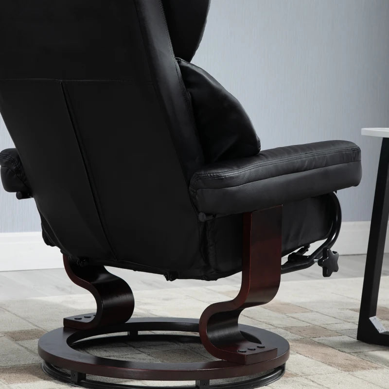 Black Swivel Recliner Chair with Adjustable Backrest and Footstool