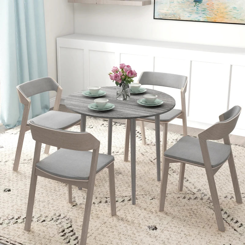 Grey Round Drop Leaf Dining Table for 4, Modern Space Saving Kitchen Table