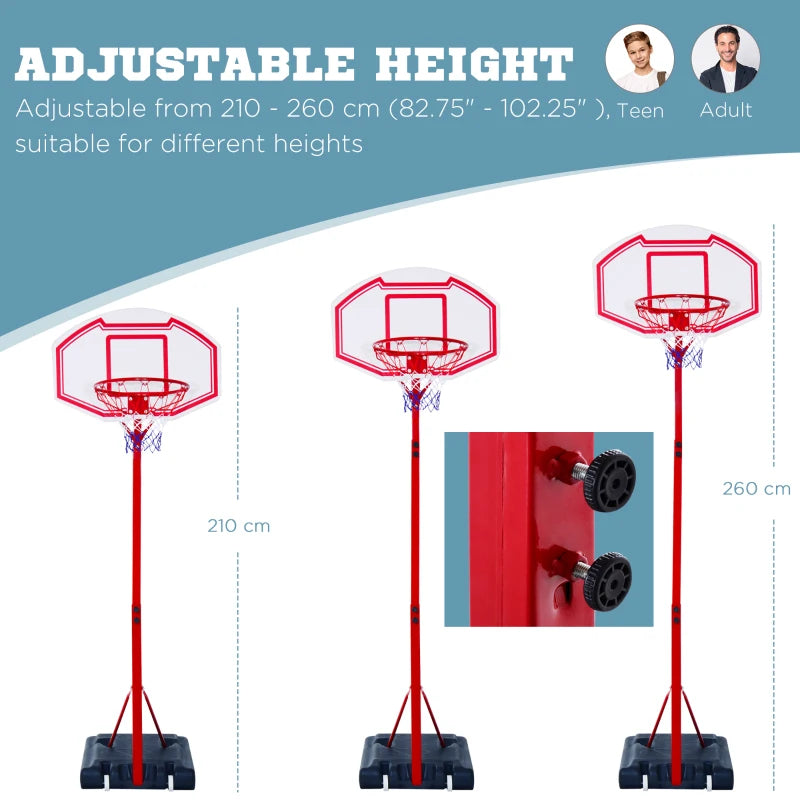 Adjustable Portable Basketball Hoop Set - Black, 2.1-2.6m Height, Wheels