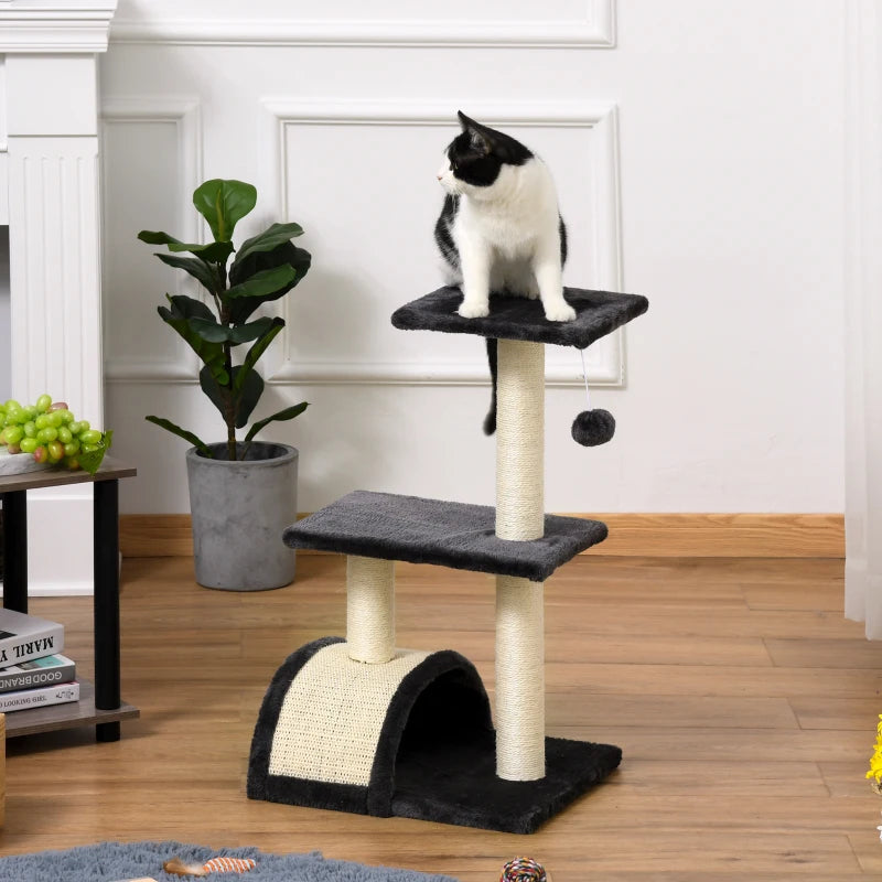 Black 72cm Cat Tree with Scratching Post and Pad for Indoor Cats