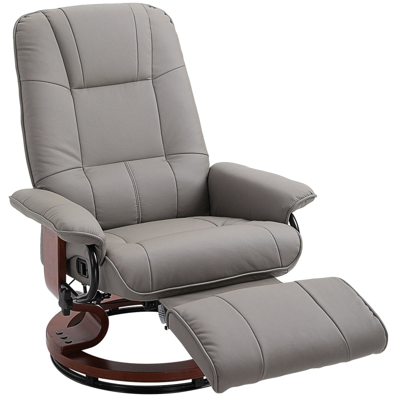 Grey Manual Recliner Armchair with Faux Leather Upholstery