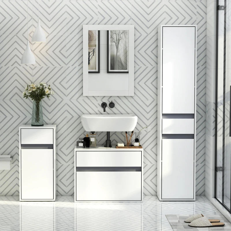 White Tri-Compartment Bathroom Storage Cabinet