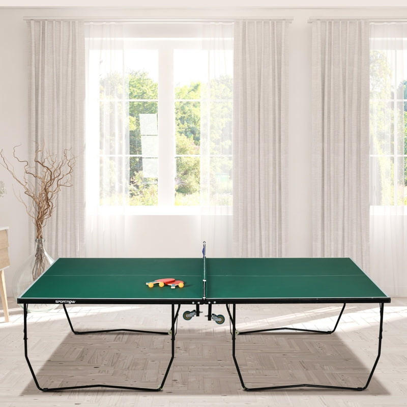 9FT Green Folding Table Tennis Table with 8 Wheels - Indoor Use