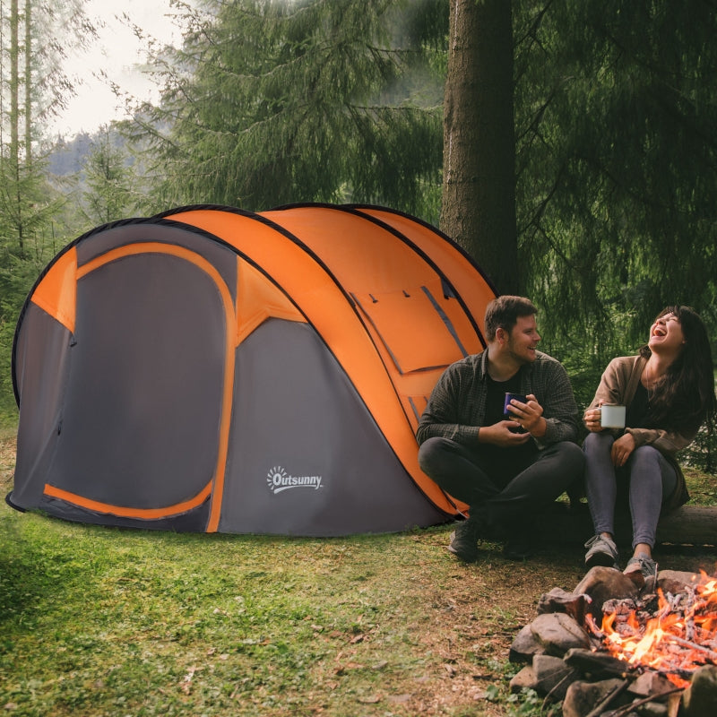 Orange 4-5 Person Pop-up Waterproof Camping Tent with Windows