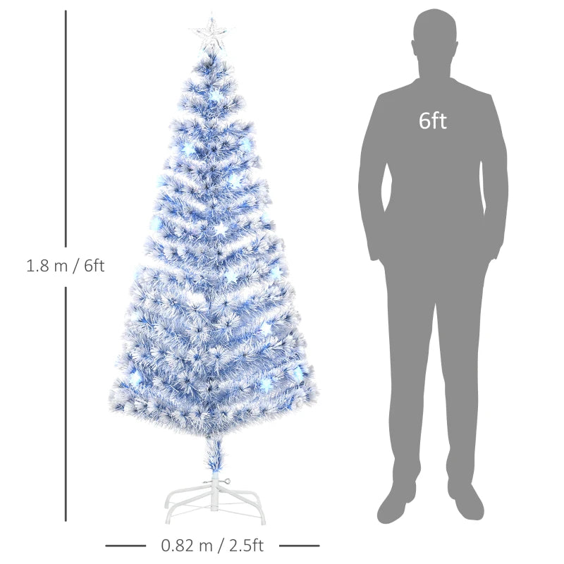 6ft Pre-Lit White Blue Fibre Optic Christmas Tree with LED Lights