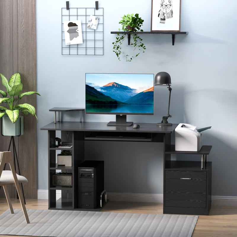 Black Computer Desk with Drawer and CPU Storage - Home Office Furniture