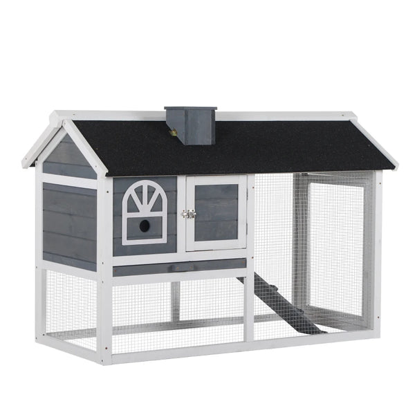 Grey 2-Tier Rabbit Hutch with Run and Water-Resistant Roof