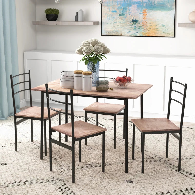 Black 4 Seater Dining Set with Steel Frame Table and Chairs