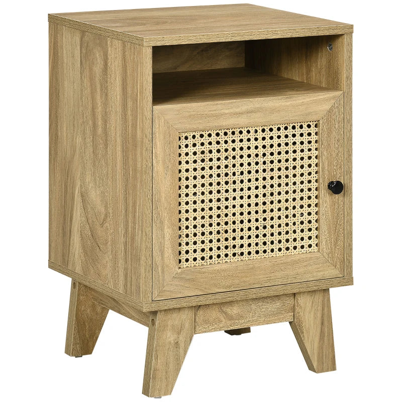 Natural Rattan Bedside Table with Shelf and Cupboard, 39x35x60cm