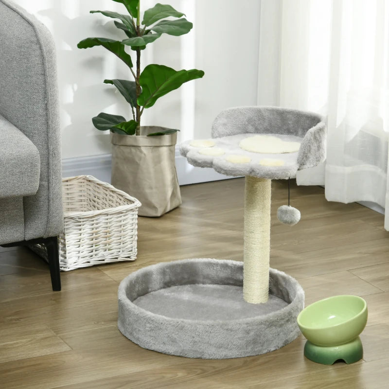 44cm Cat Tower with Sisal Scratching Post & Toy Ball - Light Grey