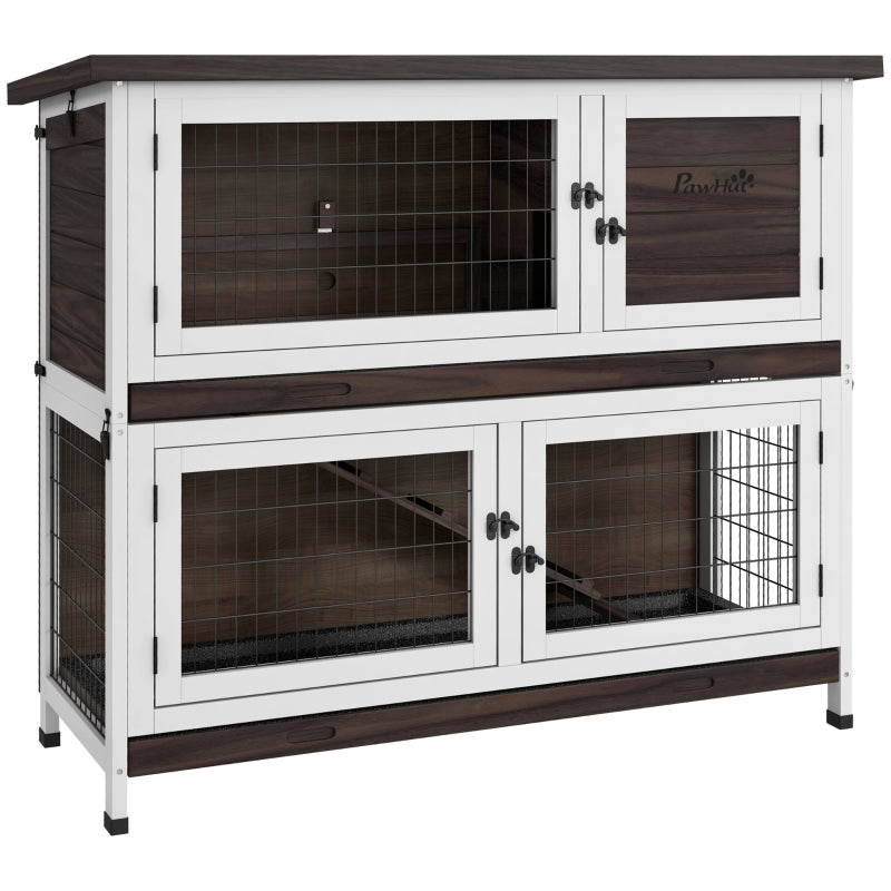 Outdoor Rabbit Cage with Sliding Trays, Asphalt Roof - 2 Tiers, Grey