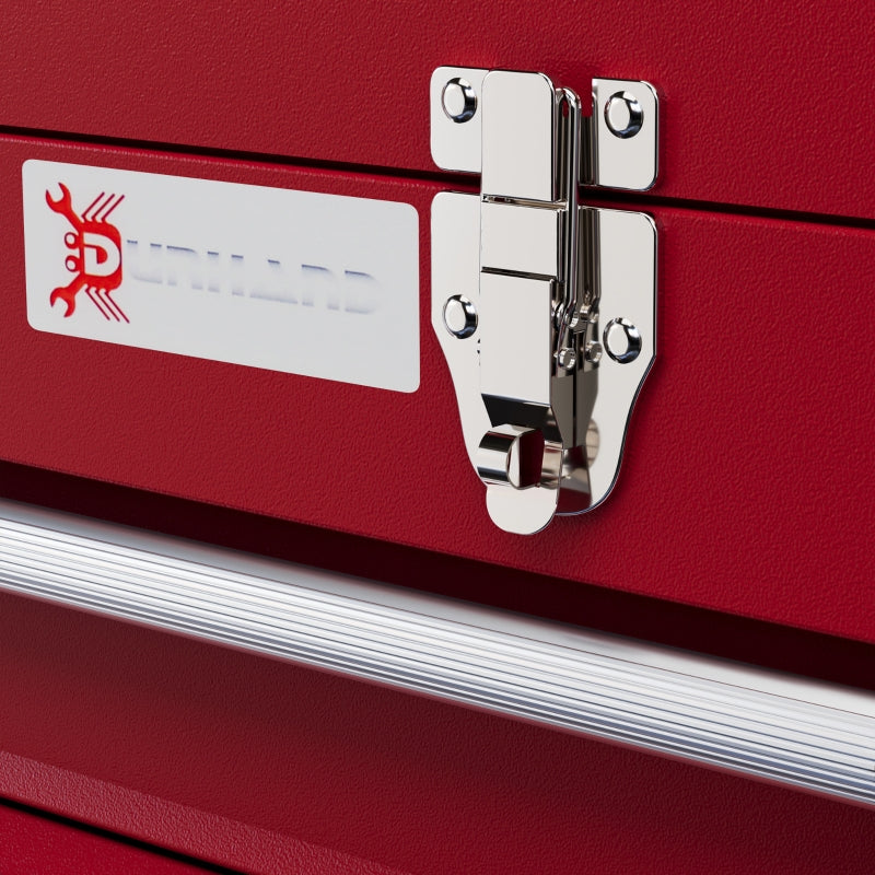 Red 4-Drawer Lockable Metal Tool Box with Handle and Ball Bearing Runners