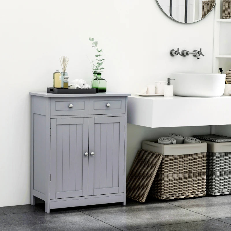 Grey Bathroom Storage Cabinet with Drawers and Adjustable Shelf