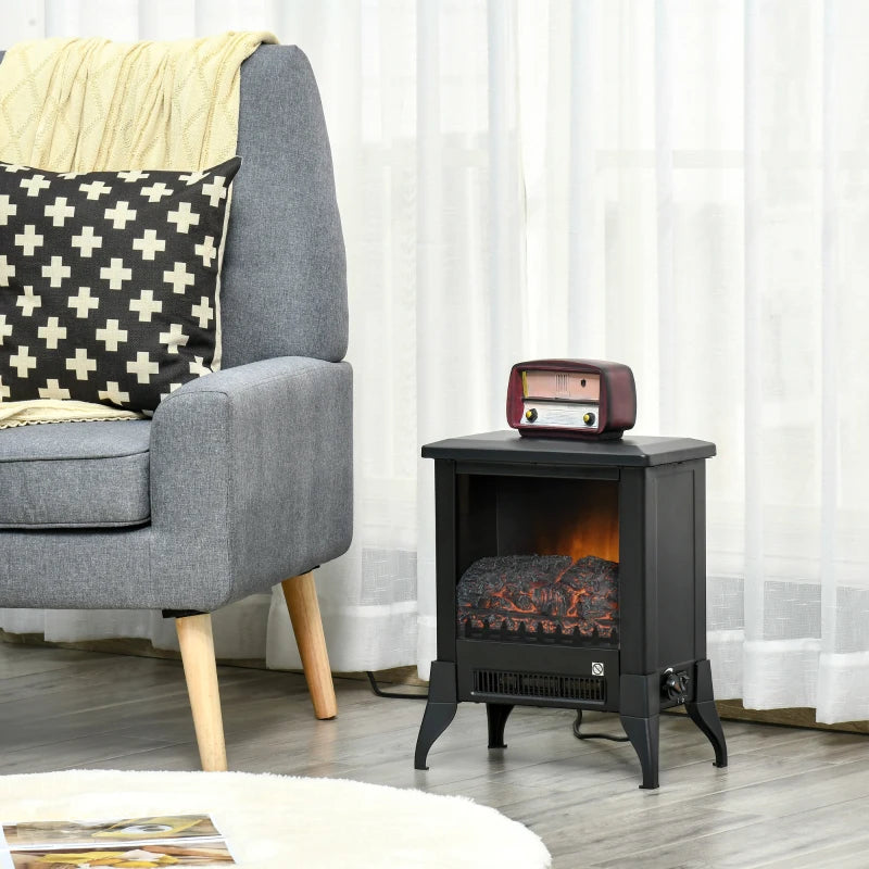 Black Electric Fireplace Stove with Realistic Flame Effect